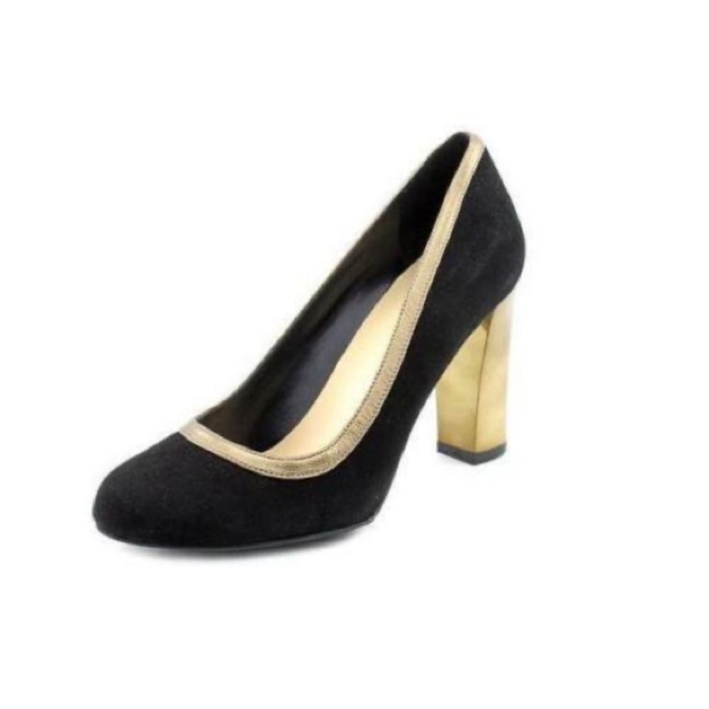 Cole Haan Edie High Party Block Heel Black & Gold suede
